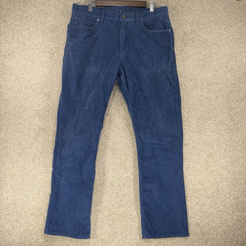American Eagle Blue Corduroy Pants Straight Mens 33X32 Preppy Acedamia Casual